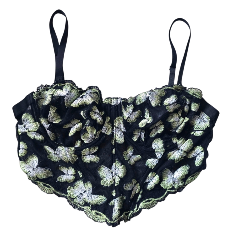 Forever 21 Juniors Green& Black Butterfly Lace Corset Crop Top Size XL
